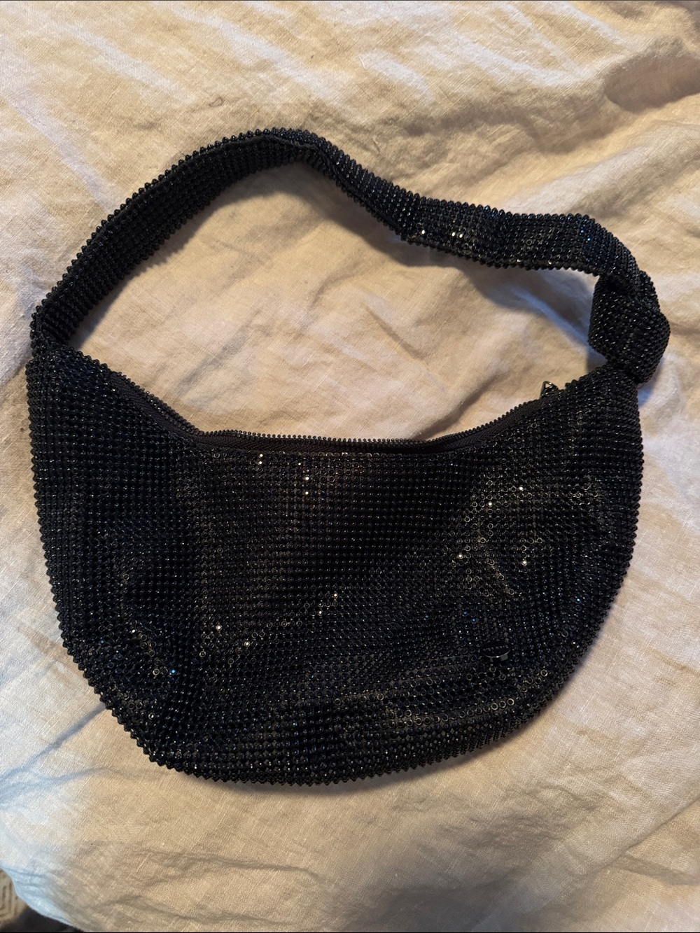 Olga Berg Black Crystal-Embellished Shoulder Bag